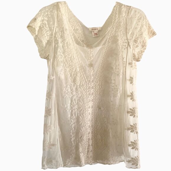 Sundance 2 Piece Cream Floral Lace Top Set with Camisole Ladies Small S - Picture 1 of 12